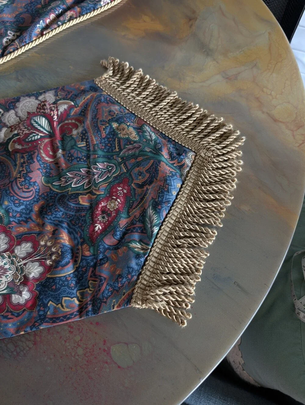 Custom Botanical Teal Table, Console, Dresser Topper Runner Lined